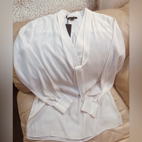 Rachel Zoe SILK Elegant Removable tie,Long Sleeve Cream /White Blouse  $325 S M - Picture 3 of 10